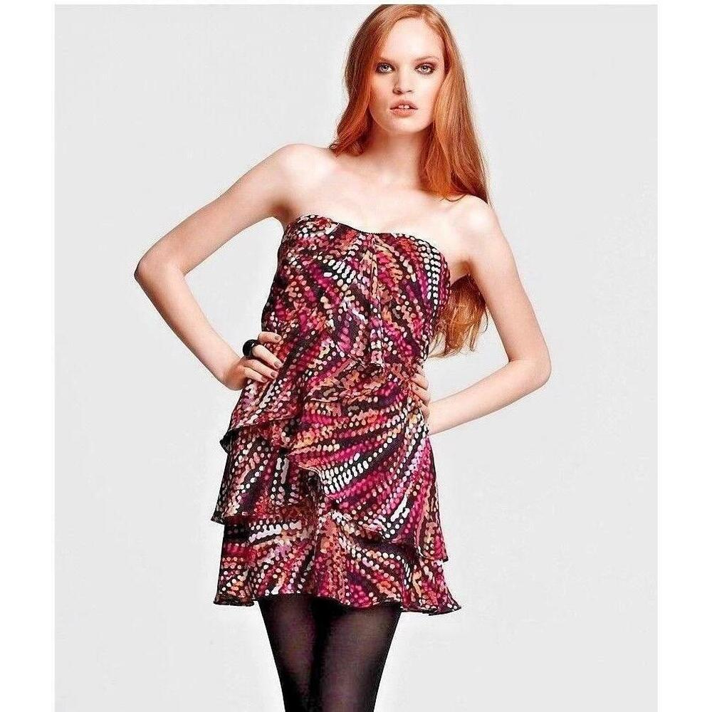 Bcbg Maxazria Azalea Multi Color Tiered Silk Dress Size 2 $298